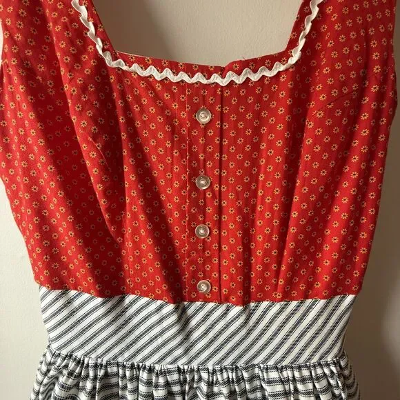 Vintage Handmade Prairie Tiered Cotton Dress / Ric-Rac, Fitted Folk Cottagecore - Picture 6 of 14